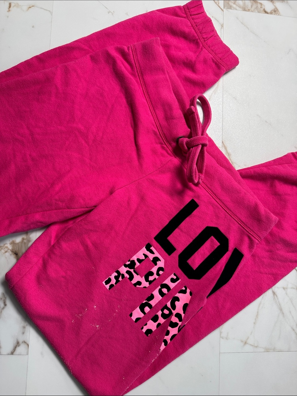 Y2K Pink Victorias Secret Sweatpants Sz XS Cheetah Spellout Distressed Trendy